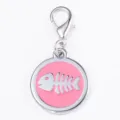 Cute pink fishbone metal dog tag pendant, zinc alloy pet collar charm for cute puppy accessories. - 2.5cm / Pink