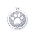 Silver metal pet ID tag with sparkly glitter and cute paw print design for dogs cats - 2.5cm / Glitter Silver