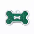 Green glitter bone pet ID tag, metal dog pendant for anti-lost safety protection. - 4x2.6cm / Glitter Green