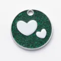 Etiqueta ID mascota corazón purpurina verde, aleación zinc colgante nombre perro gato. - Diámetro: 2,5 cm / Verde con Purpurina