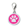 Round pink enamel pet ID tag with metal paw print, zinc alloy anti-loss dog collar pendant. - 2.5cm / Rose Red (No Engraving)