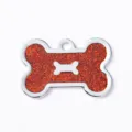Glitter dog bone pet ID tag, metal anti-lost pendant for dogs and cats, vibrant orange finish. - 4x2.6cm / Glitter Red