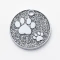 Silver glitter paw print zinc alloy pet ID tag for cute dogs and cats accessories. - Diameter: 2.5cm / Glitter Silver (No Engraving)