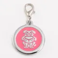 Bonita placa redonda de metal para perro con esmalte rosa y diseño de perrito plateado. - Rosa