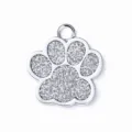 Silver glitter paw print dog tag zinc alloy pet ID pendant blank custom engraving - 2.5*2.7cm / Glitter Silver