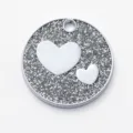 Silver glitter pet ID tag with dual heart design, durable zinc alloy material for dogs. - Diameter: 2.5cm / Glitter Silver