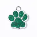 Green glitter paw print pet ID tag, zinc alloy dog collar pendant with shiny finish. - 2.5*2.7cm / Glitter Green