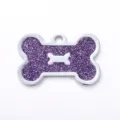 Purple glitter bone pet ID tag, silver metal edge dog pendant, anti-lost collar accessory. - 4x2.6cm / Glitter Purple