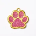 Placa de identificación para mascotas de aleación, huella rosa con brillo dorado. - Rosa con Purpurina