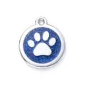 Round glitter paw print metal dog tag, blue zinc alloy pet ID pendant for cute pets. - 2.5cm / Glitter Blue