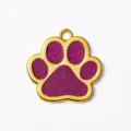 Placa de identificacion para mascotas de aleacion de zinc dorada con huella rosa brillante. - Rosa Rojo con Purpurina