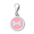 Round metal pet ID tag with pink enamel and cute bone design pendant keychain accessory. - 2.5cm / Pink