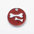 Rode glinsterende ronde legering hondenpenning met botmotief voor huisdieren en katten - Diameter: 2,5 cm / Glitter Rood