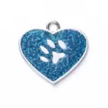 Heart-shaped pet ID tag featuring blue glitter enamel and a cute silver paw print design. - 2.8*2.6cm / Glitter Blue (No Engraving)