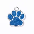 Blue Glitter Paw Print Pet Tag Zinc Alloy Dog Collar Pendant Sparkly Footprint Charm - 2.5*2.7cm / Glitter Blue