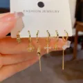 Goldfarbenes Kreuz Quasten Creolen Set Vintage mehrteiliger Modeschmuck für Damen - Kreuzketten Quasten-Set (56#) / Gold