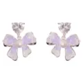 Pendientes de lazo de cristal morado con gema de corazón y perla, variante plateada elegante. - 10# Pendientes Colgantes De Lazos De Mariposa De Cristal De Corazón