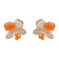 Elegantes pendientes de botón de flor de cristal con cuentas naranjas y blancas. - 24# Pendientes de Botón de Pétalos de Cristal