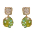 Elegantes pendientes colgantes cuadrados de cristal verde con perlas, joyería elegante y chic. - 26# Pendientes Colgantes Cuadrados de Cristal Verde