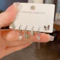 Chic gradient butterfly hoop earrings set, sweet and stylish daily fashion jewelry accessories. - Gradient Butterfly Huggie Set / Green
