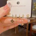 Modischer Zirkon Kleeblatt Kette Ohrring Set elegante Vintage Stil Schmuckgeschenk - Zirkonia Vierblättriges Kleeblatt Kette Set Ohrringe (52#) / Mehrteiliges Set / Gold