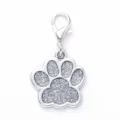 Silver glitter paw pet tag zinc alloy dog ID charm pendant with lobster clasp accessory - 2.7*2.9cm / Glitter Silver