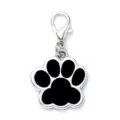 Cute metal paw print pet id tag with lobster clasp silver zinc alloy dog collar charm - 2.7*2.9cm / Glitter Black
