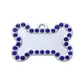 Placa de identificación para perro con diamantes de imitación hueso colgante de metal para mascotas - 4x2.7cm / Azul