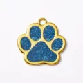 Placa de identificación para mascotas de aleación de zinc dorada con huella brillante azul - Azul con Purpurina