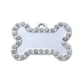 Colgante para perro de metal con etiqueta de identificación hueso estrás brillante - 4x2.7cm / Blanco