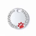 Ciondolo per collare per cani in metallo con etichetta strass e stampa zampa rossa - 2.5cm / Rosso