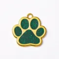 Zinc alloy gold paw print pet ID tag, glitter green cat dog anti-lost pendant accessory. - Glitter Green