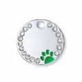 Ciondolo Rotondo con Strass per Animali Domestici e Impronta Verde per Collare Cane - 2.5cm / Verde
