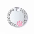 Pendentif rond brillant pour animal de compagnie en métal avec empreinte de patte - 2.5cm / Rose