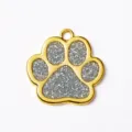 Gold zinc alloy pet ID tag with silver glitter paw print design for dogs and cats anti-loss - Glitter Silver