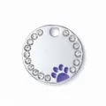 Ciondolo rotondo con strass per animali domestici etichetta cane con impronta - 2.5cm / Viola