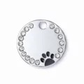 Pendentif rond brillant en strass pour collier de chien et chat avec empreinte de patte - 2.5cm / Noir