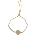 Gold four leaf clover slider bracelet with mother of pearl and crystal charms for women fashion. - Rotating Four-Leaf Clover / Gold