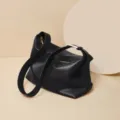 Chic borsa a tracolla in morbida pelle nera con grande capienza, design slouchy versatile donna. - Nero