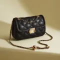 Borsa a tracolla nera in pelle trapunta con catena dorata, borsa elegante minimalista. - Nero