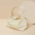 Cream soft leather shoulder bag, minimalist hobo crossbody bag with stylish buckle strap. - Off White