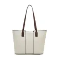Elegante borsa tote da donna in vera pelle, grande capacità borsa a spalla per lavoro. - Bianco Latte