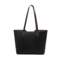 Borsa shopper in pelle nera con manici marroni, grande capacita borsa da lavoro - Nero