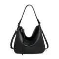Borsa a spalla da donna in pelle nera elegante borsa hobo con chiusura lampo e nappe lunghe - Nero