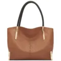 Women Brown Leather Tote Bag Top Handle Shoulder Bag Large Capacity Casual Handbag - Brown