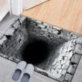 Detailed view of 3D visual stone well floor mat, non-slip home decor carpet for entry. - 40*60cm (Skin-Friendly Crystal Velvet) / Optical Illusion Ancient Well - White Rhinestone