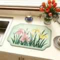 Tappetino di scarico per piano cucina assorbente vista dettaglio con motivo floreale. - 30x40cm / Tappetino scola-stoviglie stile cinese GD 4