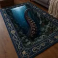 Detailed view of 3D illusion octopus tentacle rug on wooden floor, vibrant nautical border. - 40*60cm / Halloween Rug Style Three