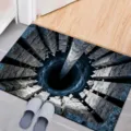 Detail shot of the 3D optical illusion floor mat showing realistic abyss stone pillar design. - Optical Illusion Ancient Well - Pillars