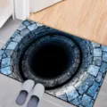 3D visual optical illusion crystal velvet non-slip floor mat for home entrance and doorway decor - Visual Antique Well - Light Blue